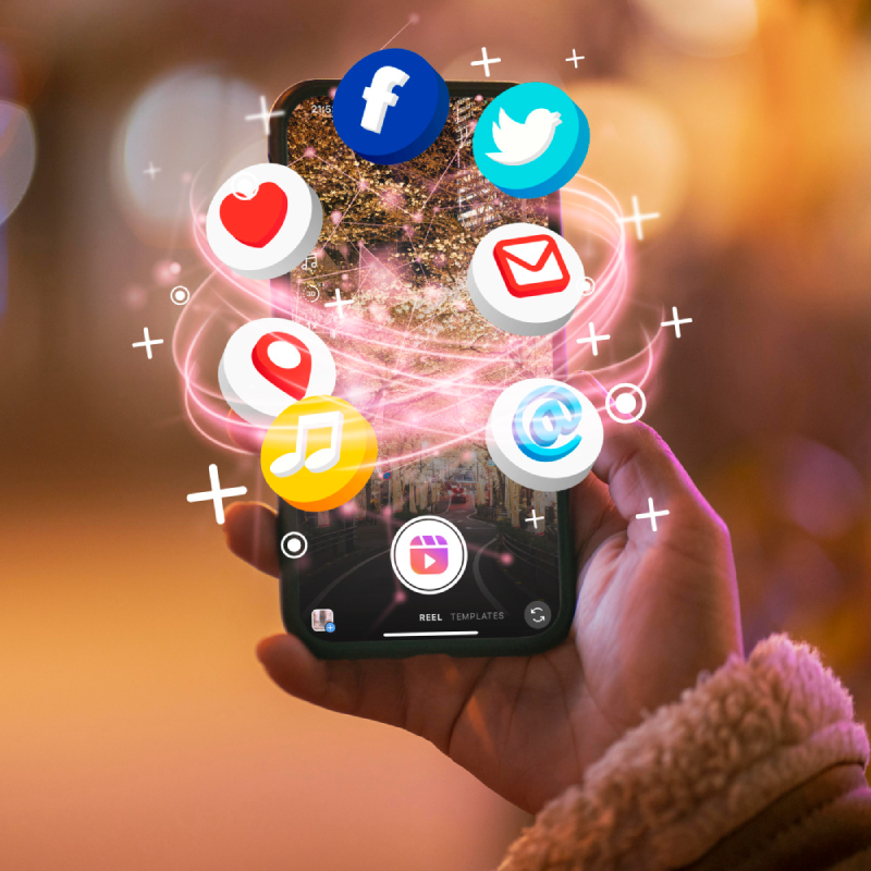 Hand holding smartphone social media concept Hand holding smartphone social media concept